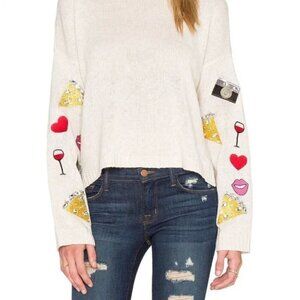 Wildfox Emoji Knit Jeweled Ivory Sweater Size XS